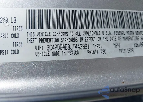 2018 Dodge Journey Se z USA, uszkodzony, nr VIN 3C4PDCAB8JT443991